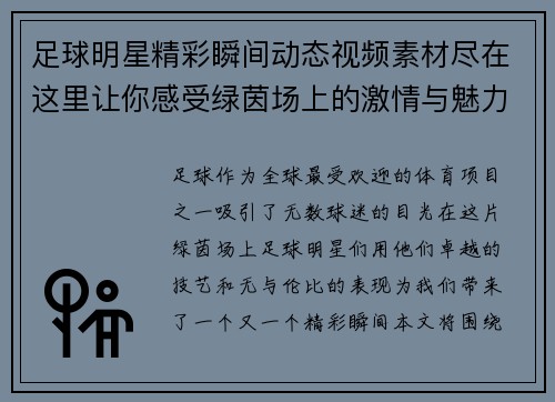 足球明星精彩瞬间动态视频素材尽在这里让你感受绿茵场上的激情与魅力